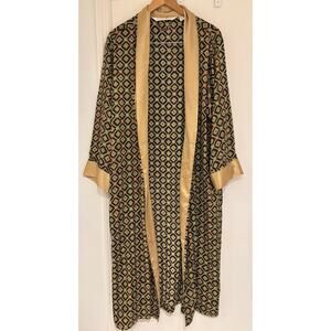 VICTORIAS SECRET Vintage Y2K 90s Satin Black And Gold Glamour Robe M